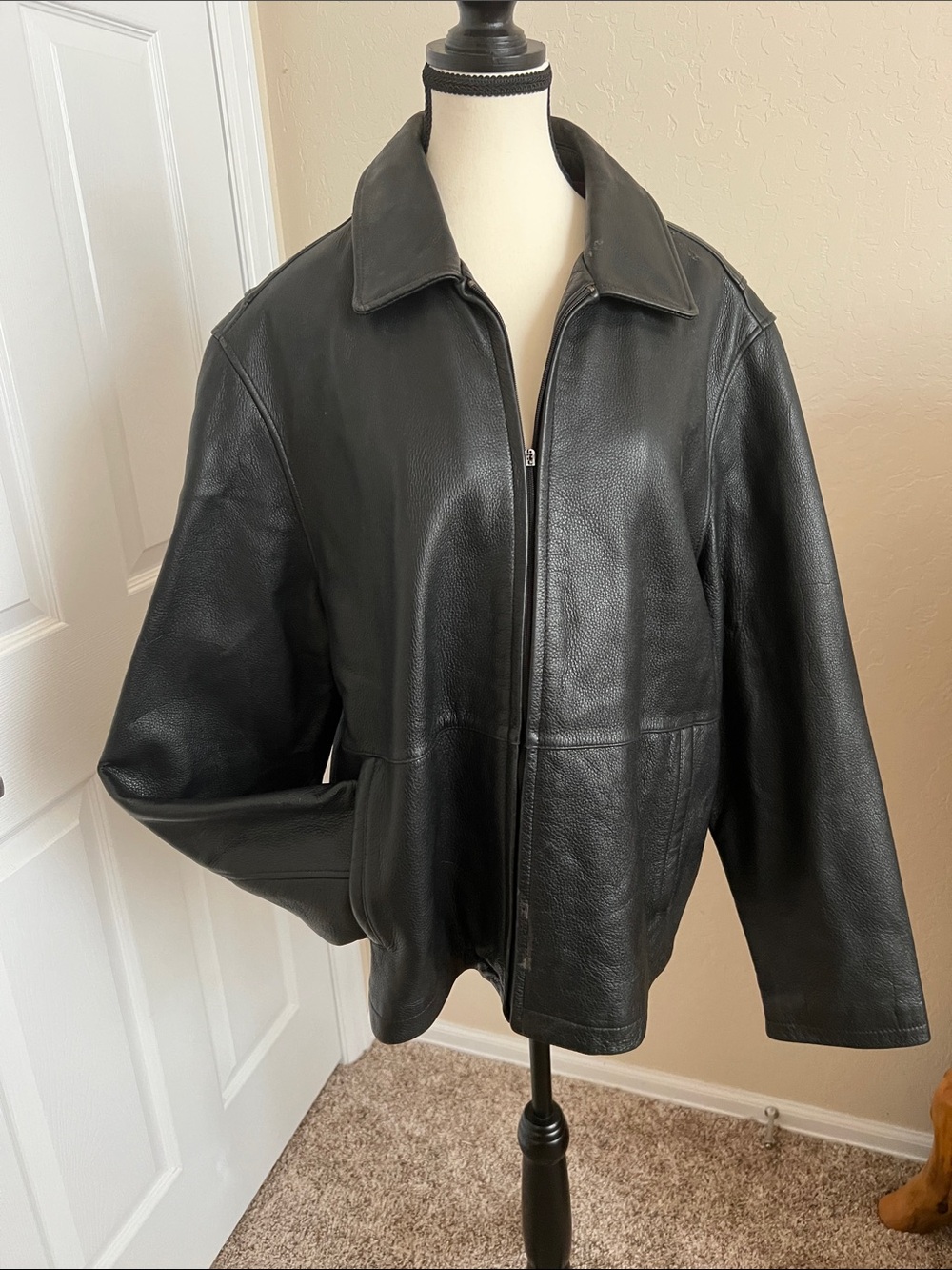 Rogue Black Leather Zip-Up Bomber Jacket